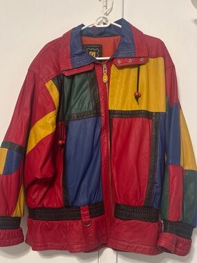Vintage Multicolor Patchwork Leather Jacket - Red